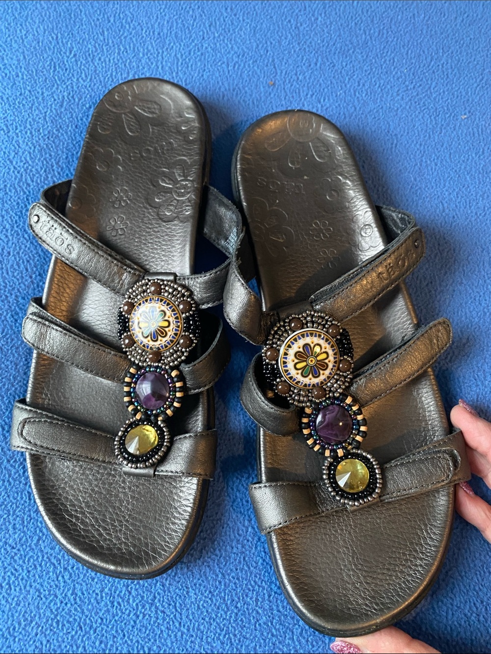 Taos Black Beaded Multi-Stone Slide Sandals - Picture 7 of 13